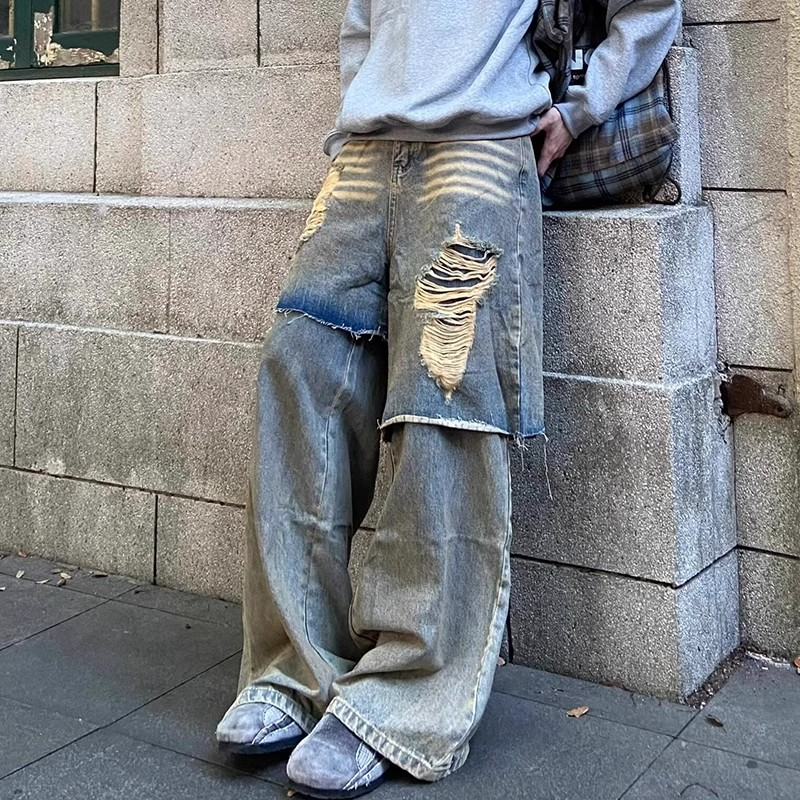 Ripped Stitching Fake Two Jeans SA650/SA651