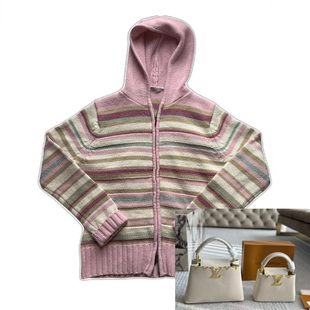 Colorful Striped Hooded Knitted Cardigan SA471/SA472