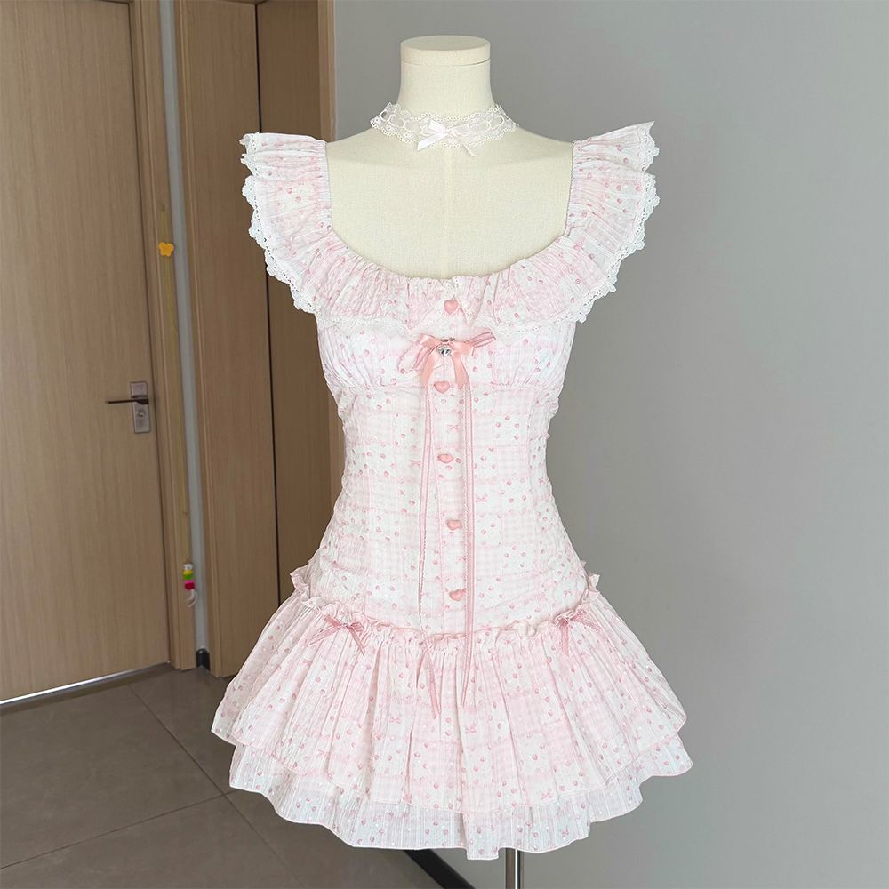 Short Dress with Small Flying Sleeves and Bow US 64H080