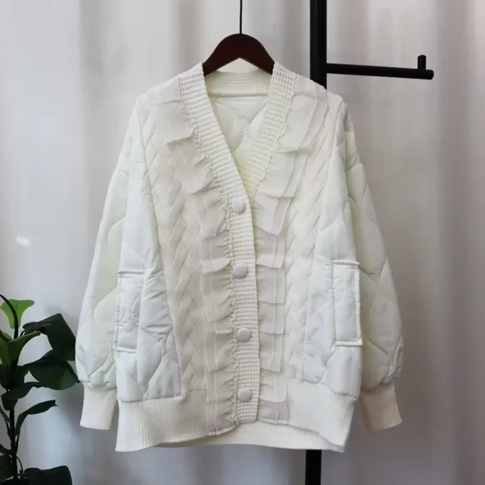 Patchwork Lace 2024 Woman Cardigan V-neck Long Sleeve Ropa Mujer Single Breasted Outerwears Autumn Winter Sweater Cardigans