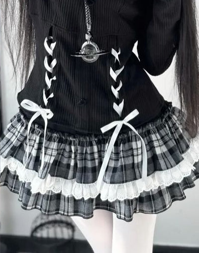 Off-the-shoulder Top + Plaid Skirt Suit  64H008 US