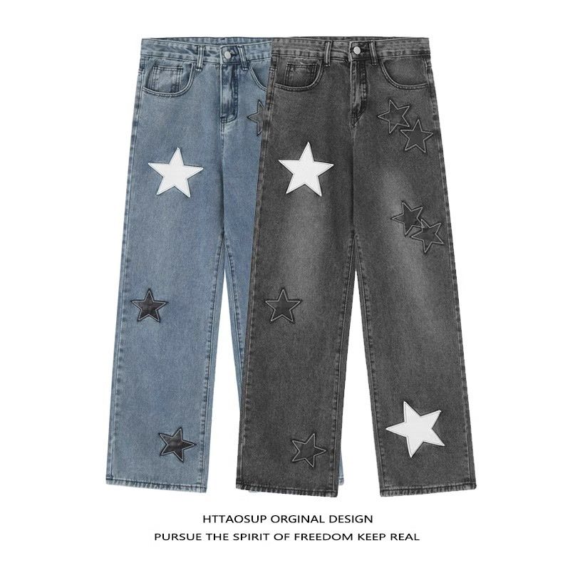 Women Men's Star Patch Jeans US 64D106