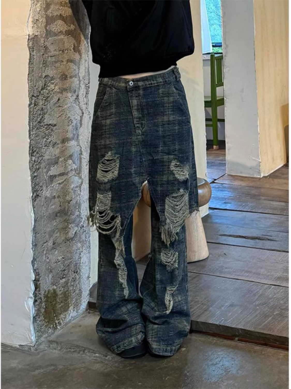Old Damage Denim Skirt Pants SA652