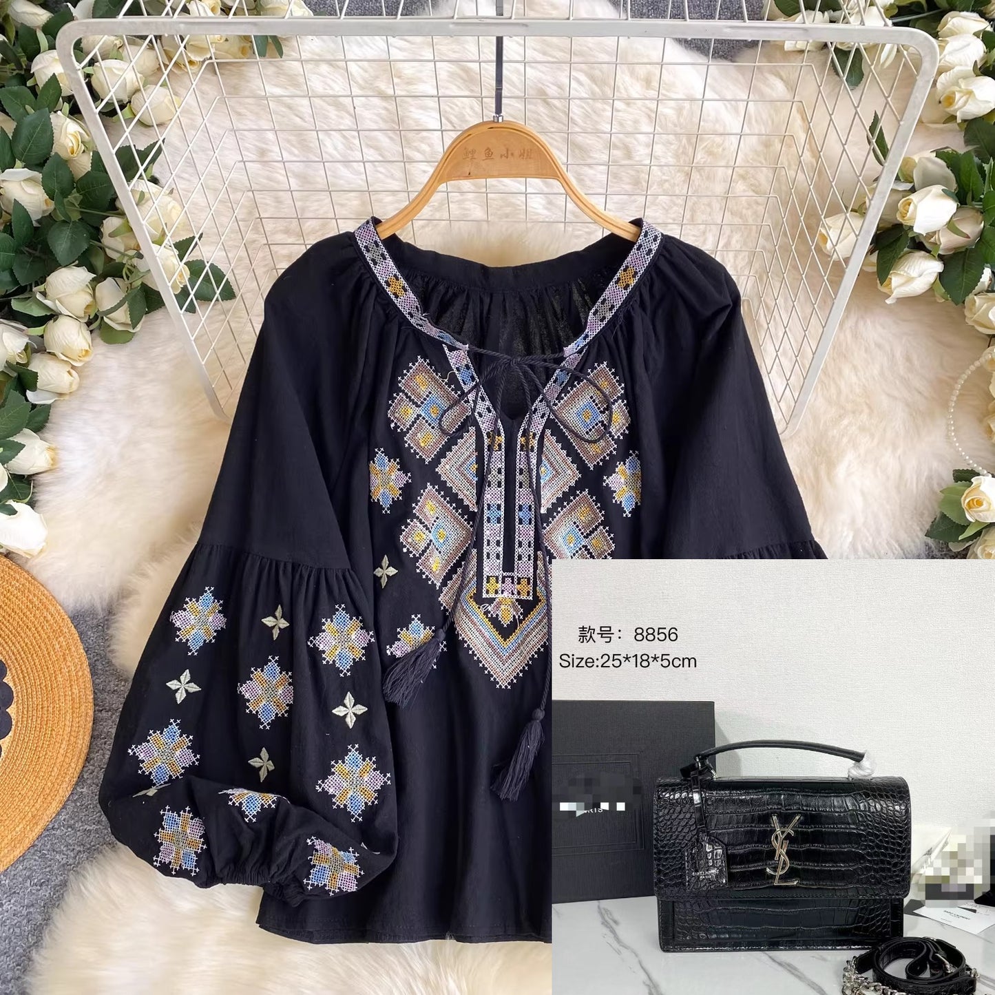 Bohemian heavy embroidery tassel shirt SA802