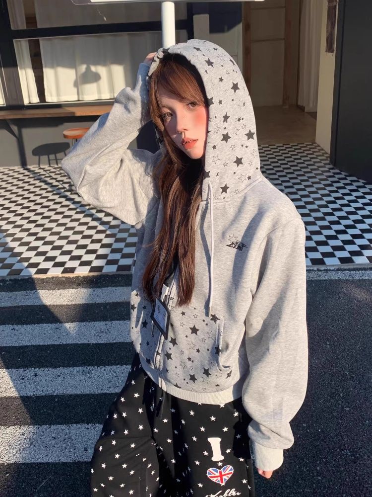 Star Print Hooded Cardigan SAB097