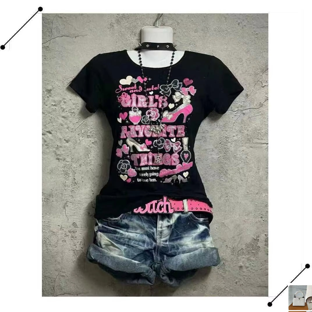 Y2k Vintage Short-sleeved Sweet E-girls Tshirts SA131