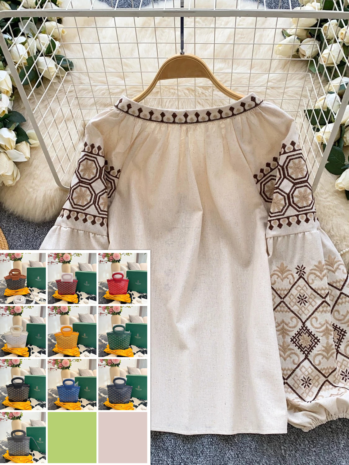 Embroidered Lantern Sleeve Shirt SA778
