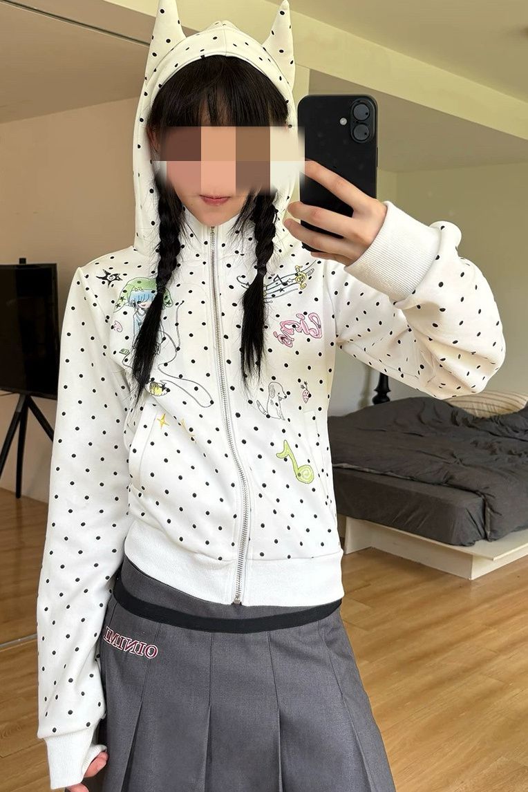 Cartoon Girl Polka Dot Print Hooded Sweater SA663
