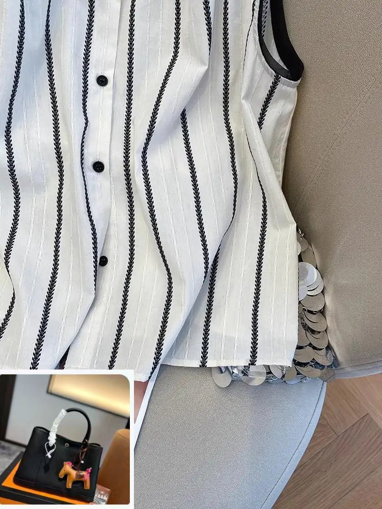 Sleeveless Blouse Women Striped Loose Tank Top SA739