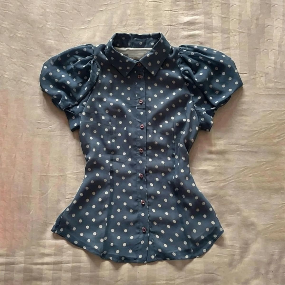 Polka Dot Puff Sleeve Short-sleeved Shirt SA999
