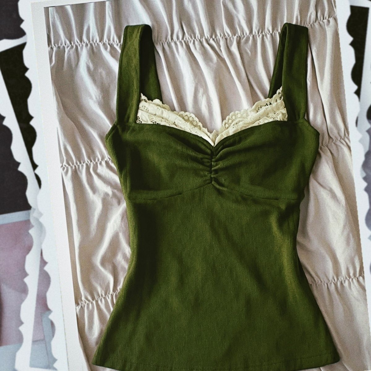 Olive Green Spliced lace Top Summer  SAB006/SAB007