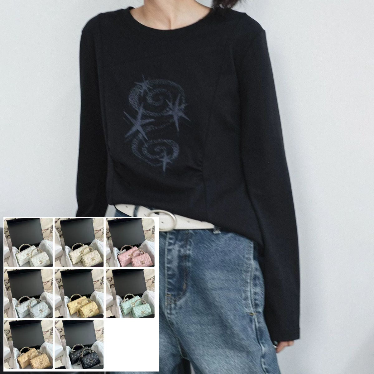 Slim-fit Black Long-sleeved T-shirt for Women SA665/SA666
