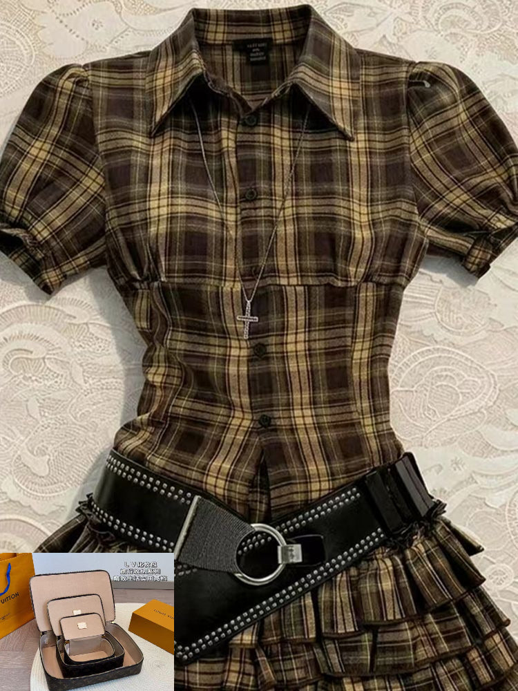 Plaid Top + Skirt Two-piece Set for Women Summer SAB184