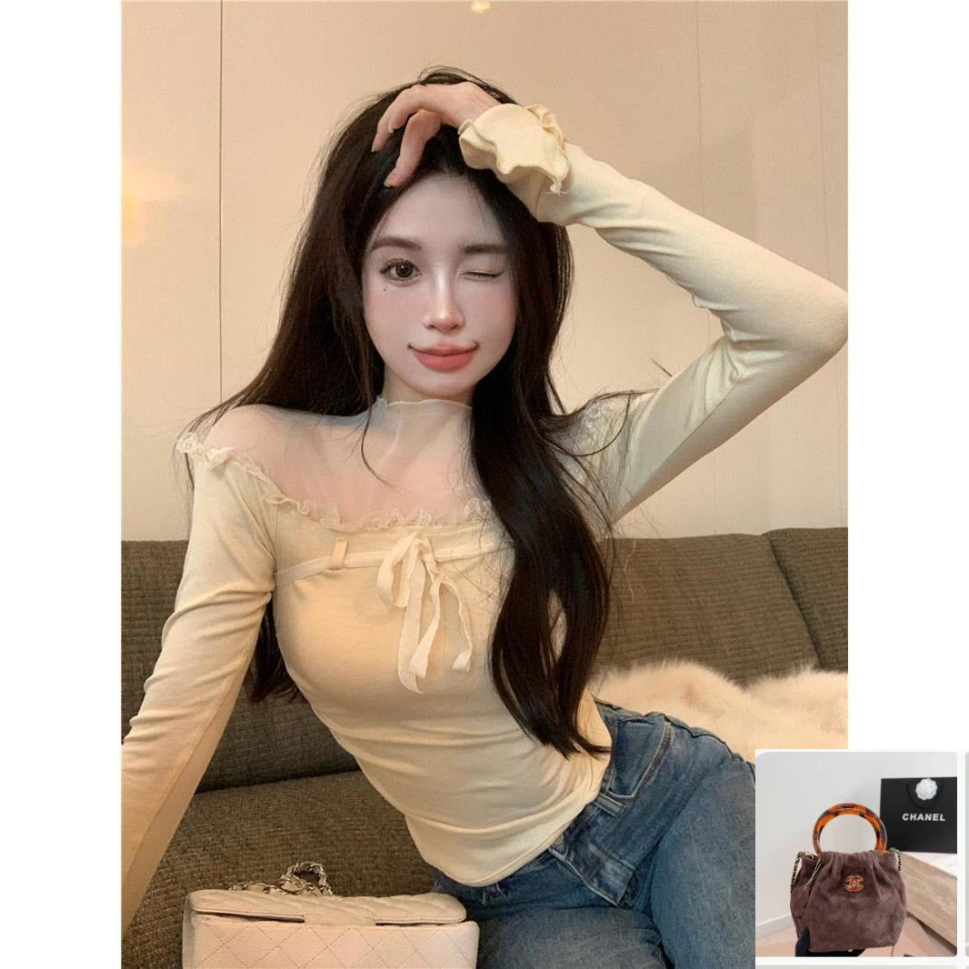 Women's Mesh Patchwork Long-sleeved T-shirt SA864