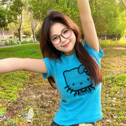 Cat Print Summer Short Sleeve Top SA821