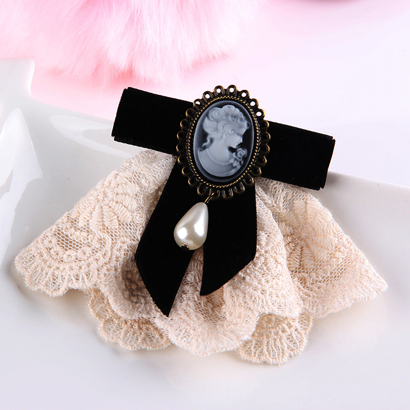 handmade lace pearl velvet sweater pin coat bow brooch 69A131