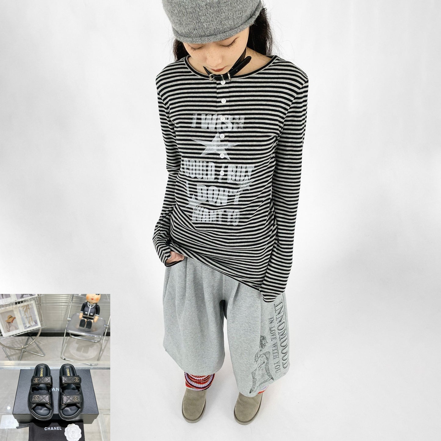 Striped Letter Print Star Long Sleeve T-Shirt SA661