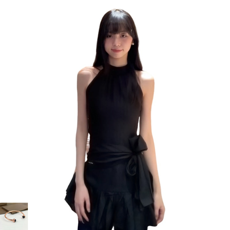 Bow Neck Black Dress SA371