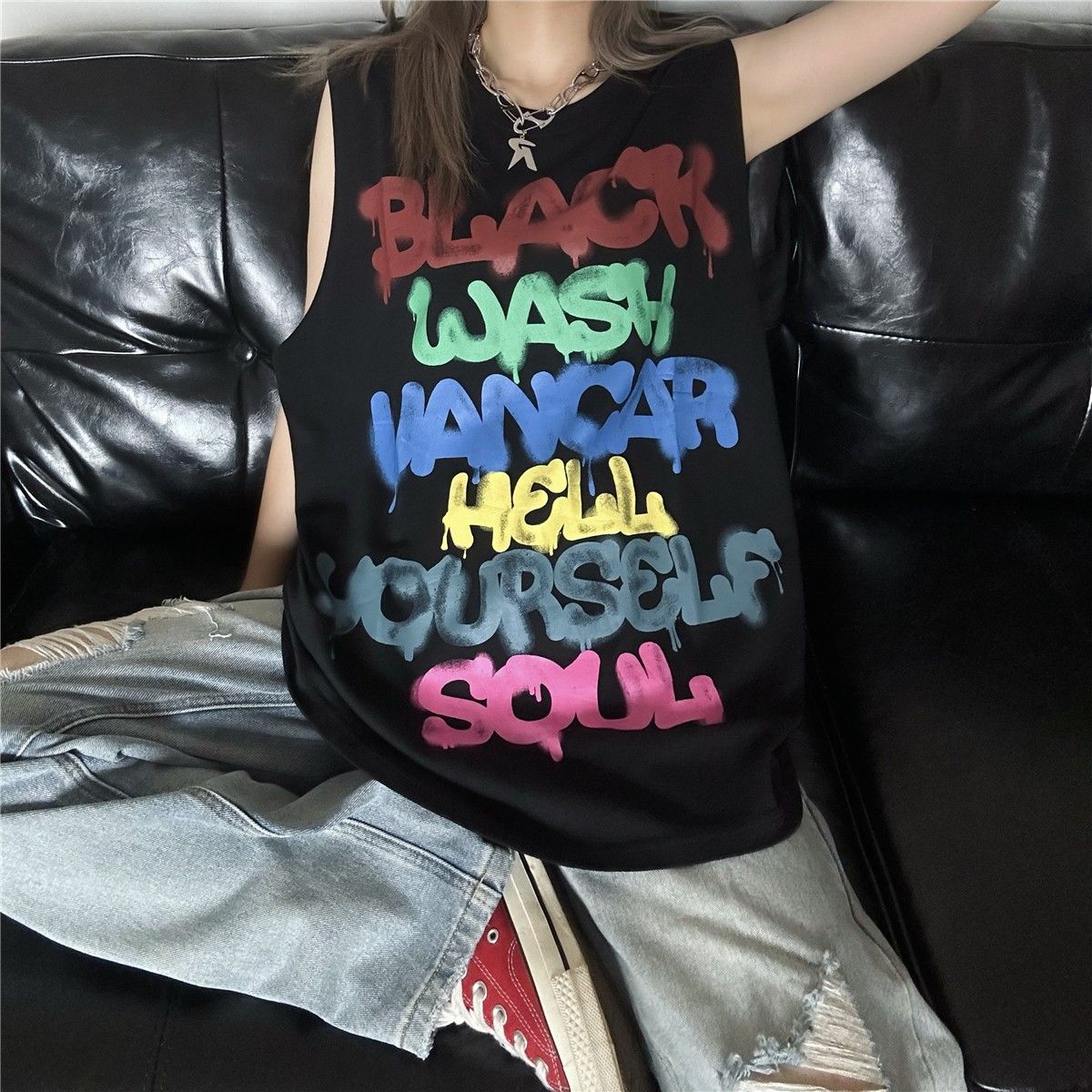 Rainbow Letter Graffiti Vest  SA832
