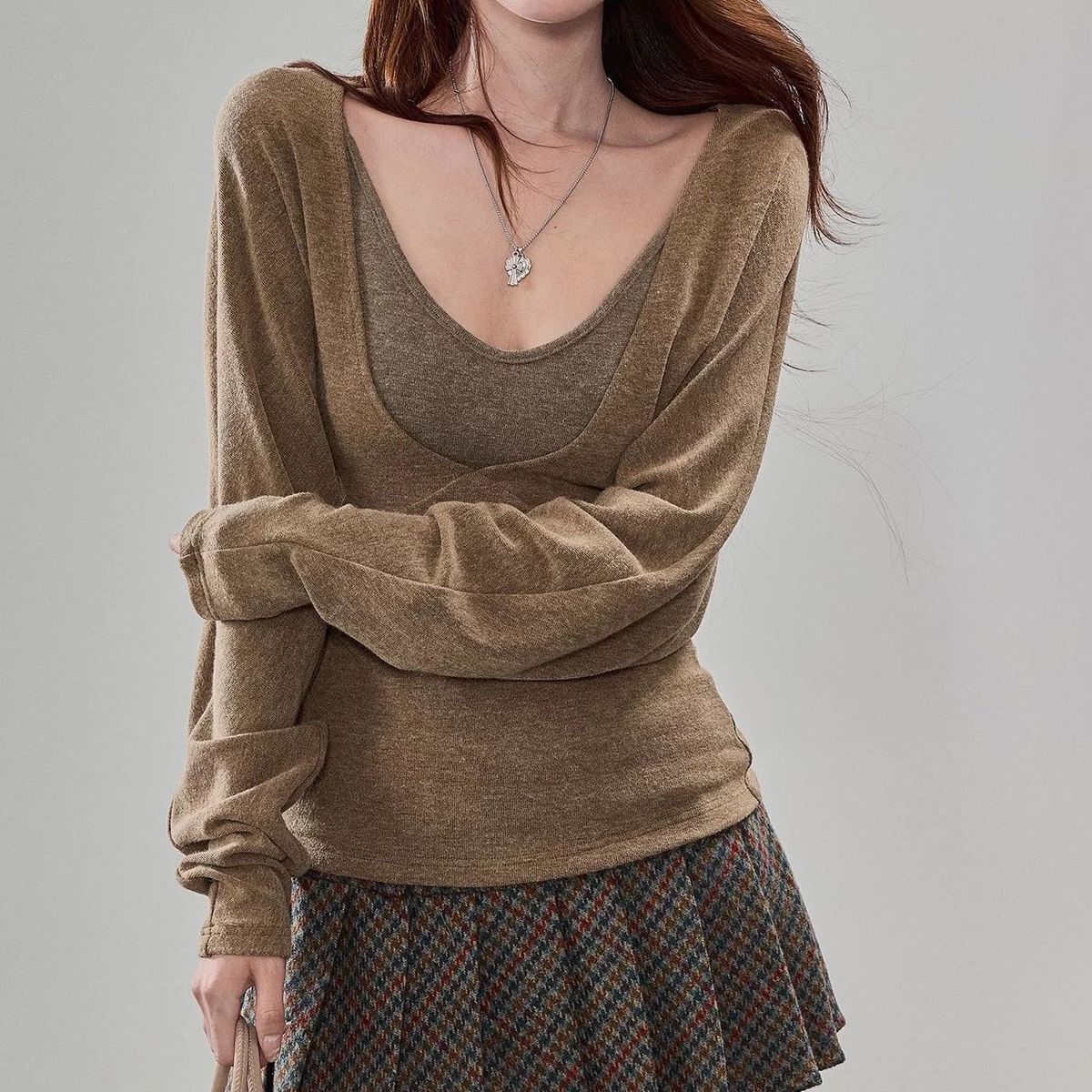 Knitted Sweater Women's Waist and Thin Bottoming Top SA667