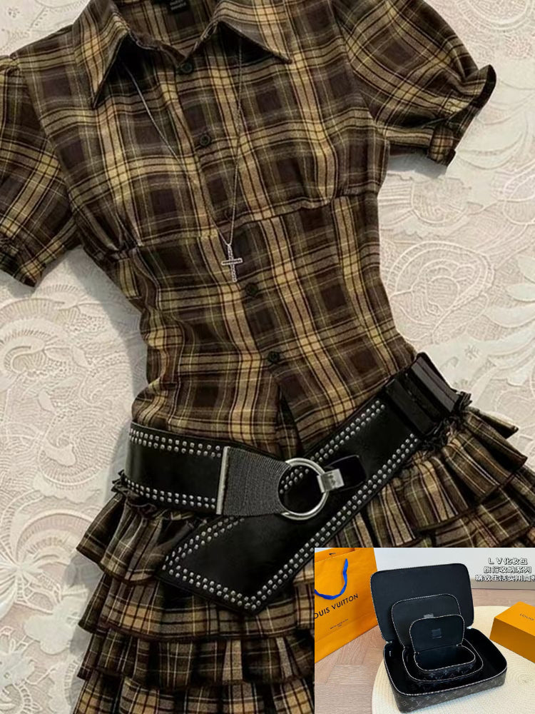 Plaid Top + Skirt Two-piece Set for Women Summer SAB184