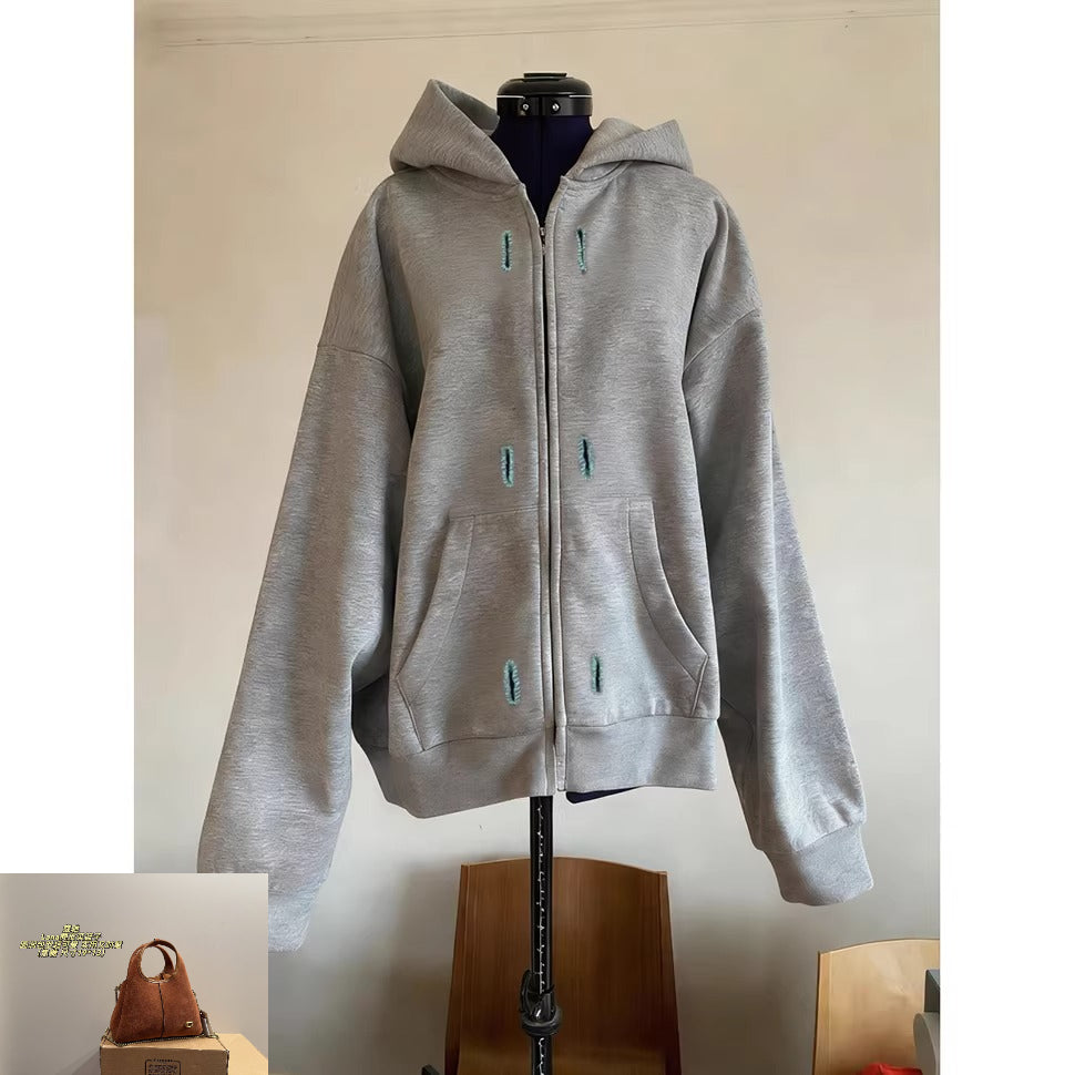 Loose Sweater Hooded Zip-up Cardigan Jacket SA617