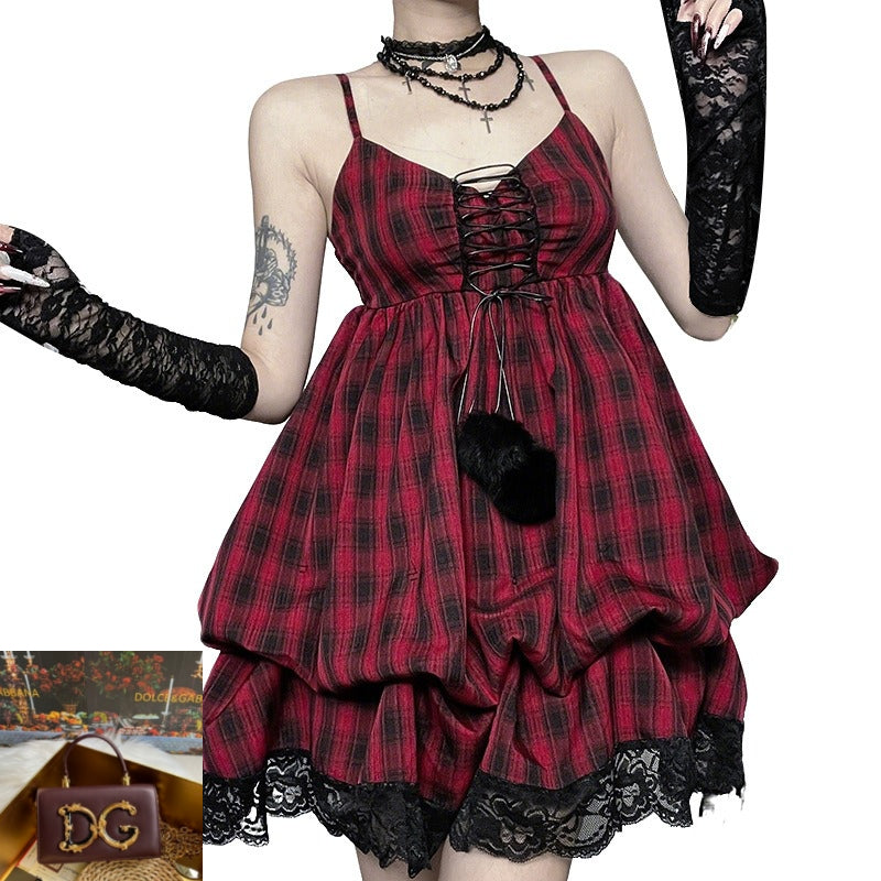 Plaid Suspender Skirt  SA774