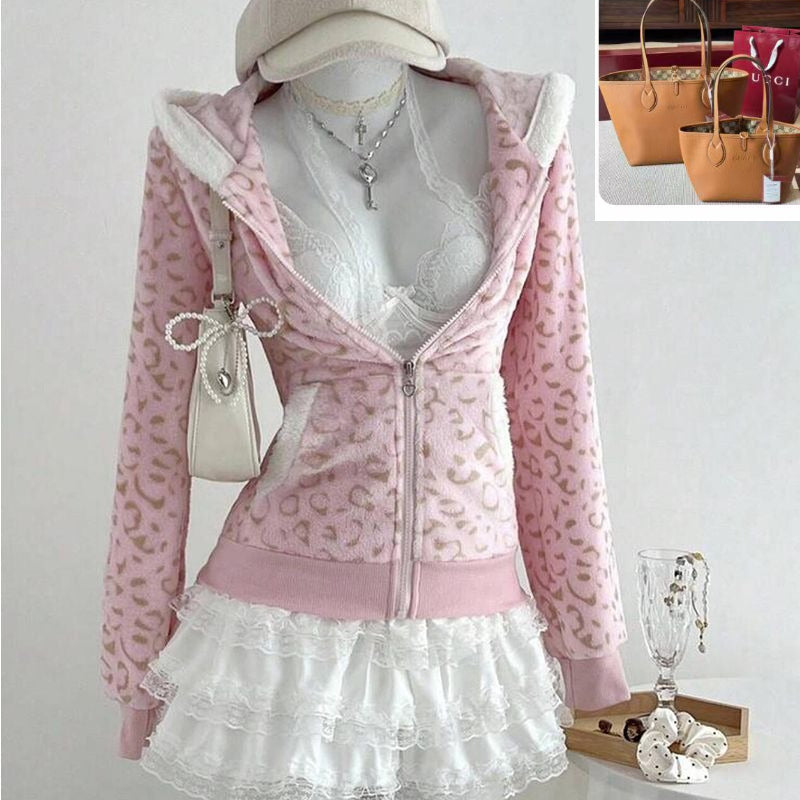 Leopard Print Hooded Cardigan Sweater Jacket SA645-SA646