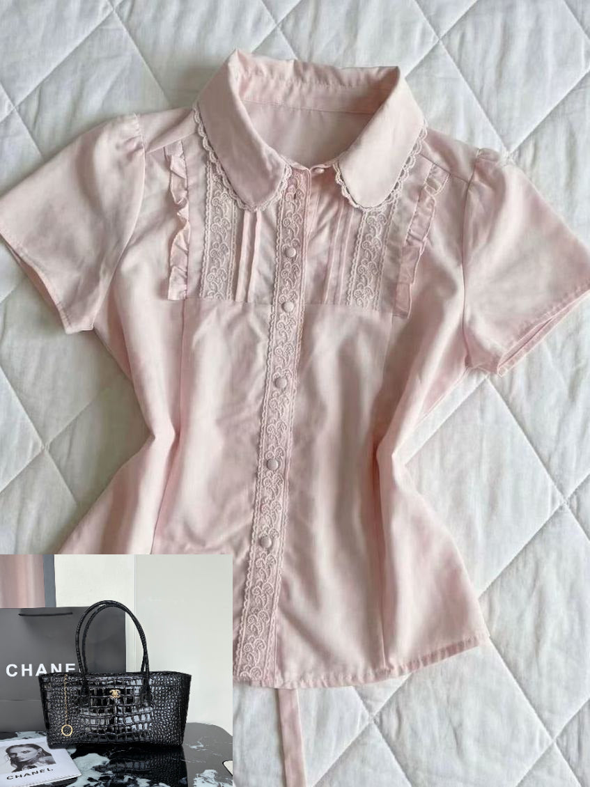 Pink Lace Short-sleeved Shirt SA918
