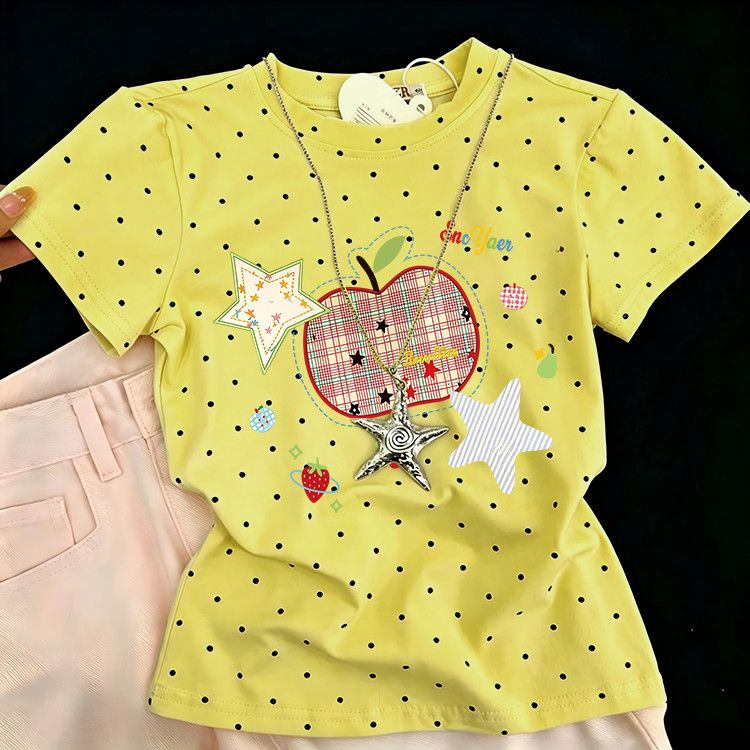 Polka Dot Cartoon Print Short-sleeved T-shirt  SA937