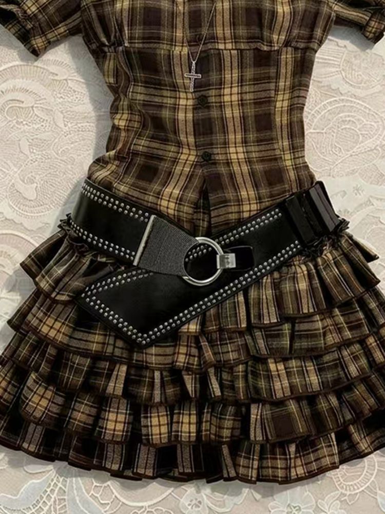 Plaid Top + Skirt Two-piece Set for Women Summer SAB184