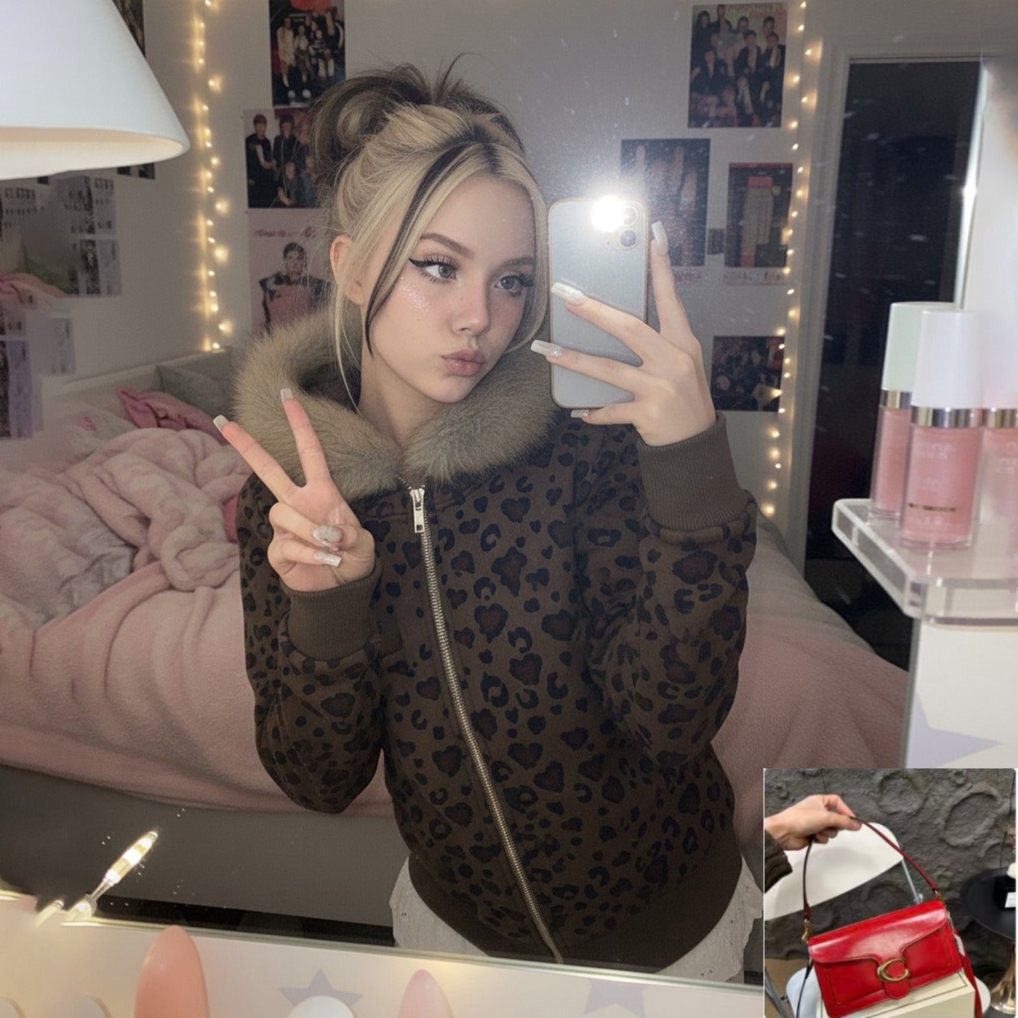 Leopard Print Fur Collar Zipper Sweater Women SA460