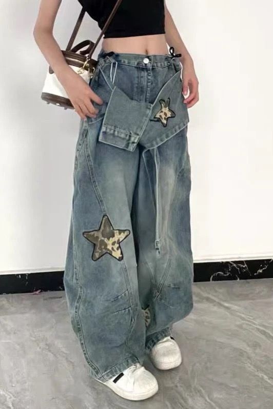 Star Embroidered Sticker Jeans  SA649