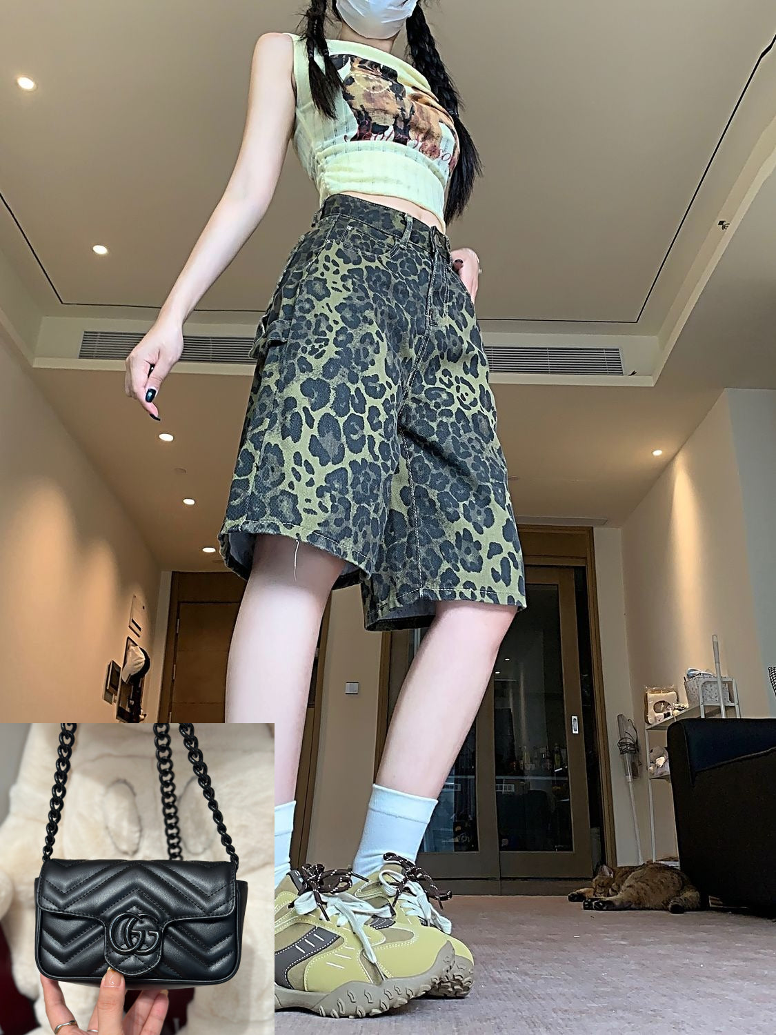 Leopard Print Denim Shorts SA904