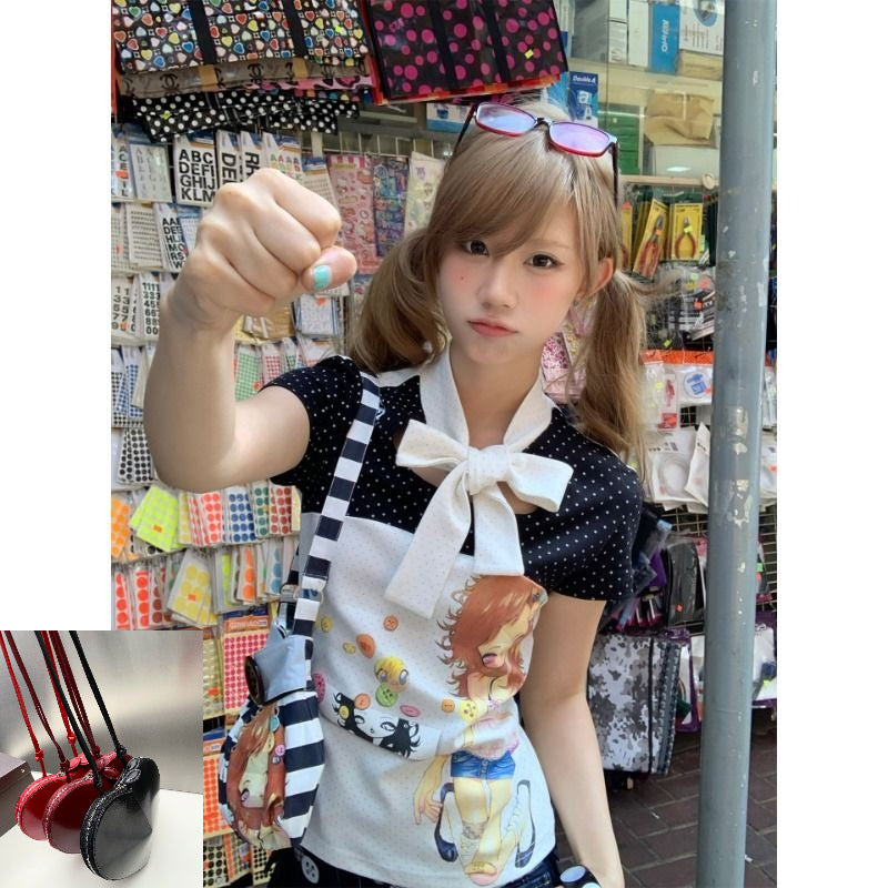 Polka Dot Print Patchwork Short-sleeved Top SAB042