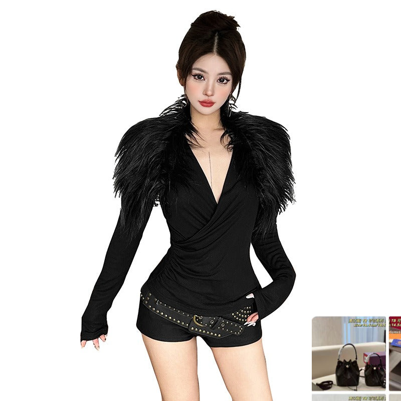 Solid Color Top Fur Collar Two-piece Set SA477/SA478