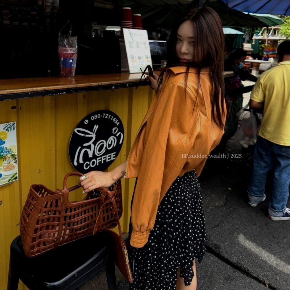 Orange Leather Jacket SAB041