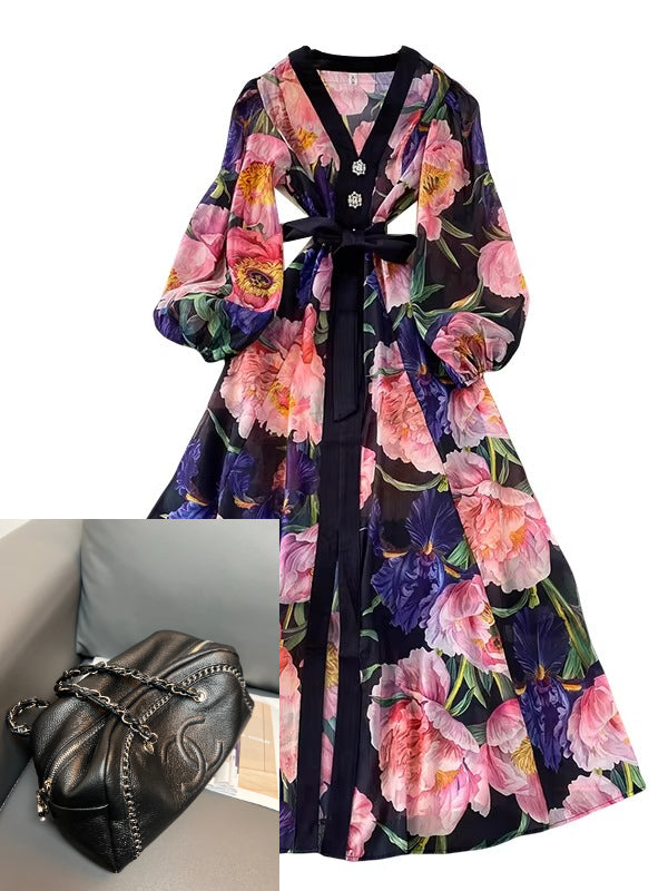 V-neck Lantern Sleeve Dress SA777