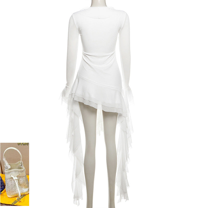 High Waist V-Neck Long Sleeve Dress SA386