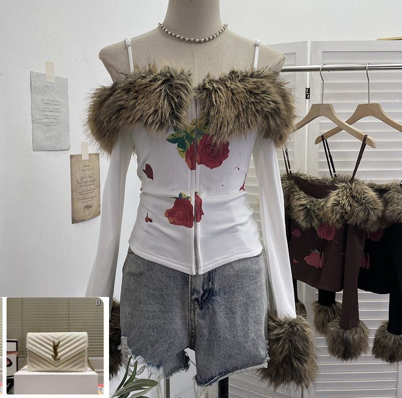 Long Sleeve T-Shirt Zip Cardigan Short Thin Velvet Top SA470