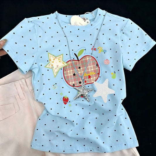 Polka Dot Cartoon Print Short-sleeved T-shirt  SA937