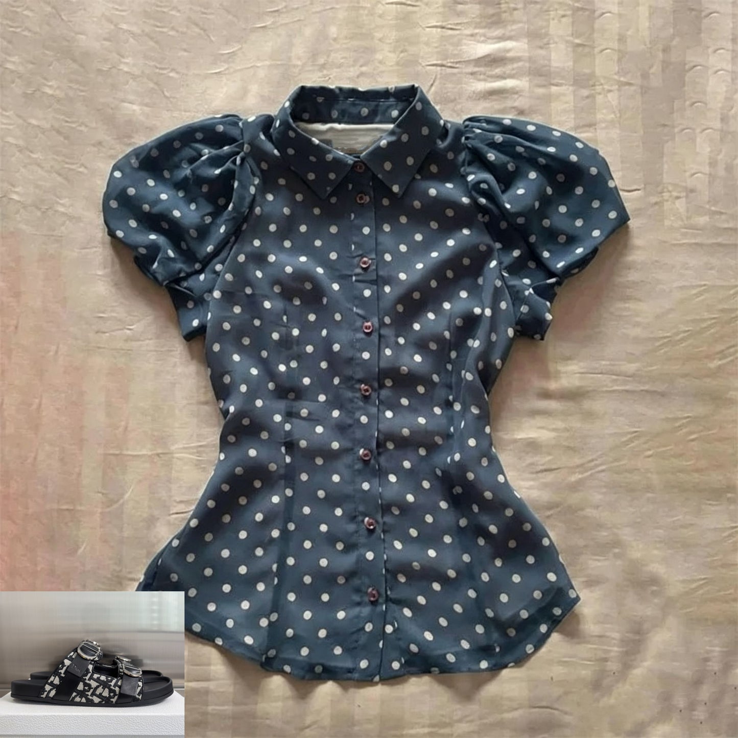 Polka Dot Puff Sleeve Short-sleeved Shirt SA999