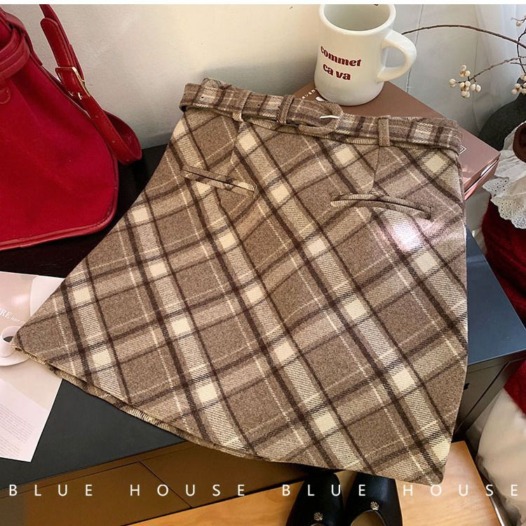 Plaid Woolen Skirt SAB215
