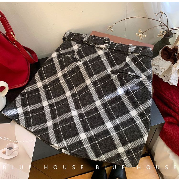 Plaid Woolen Skirt SAB215
