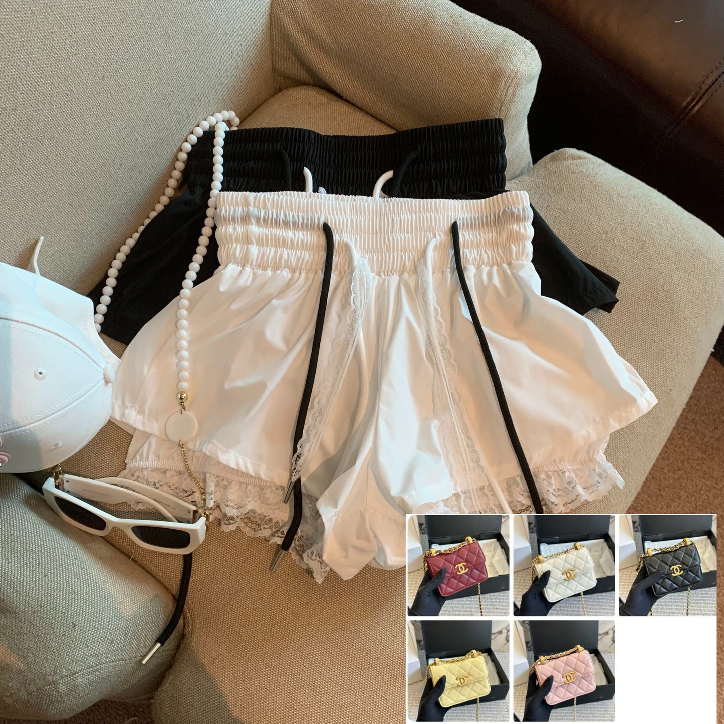 Fake Two-piece Lace Patchwork Shorts SA943