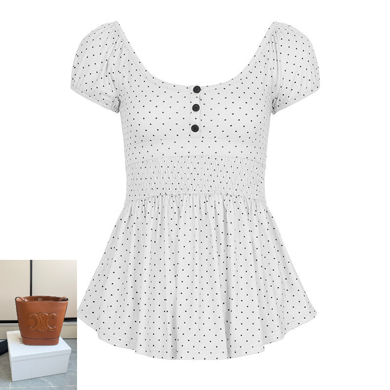 Polka Dot Contrast Color Top SA858