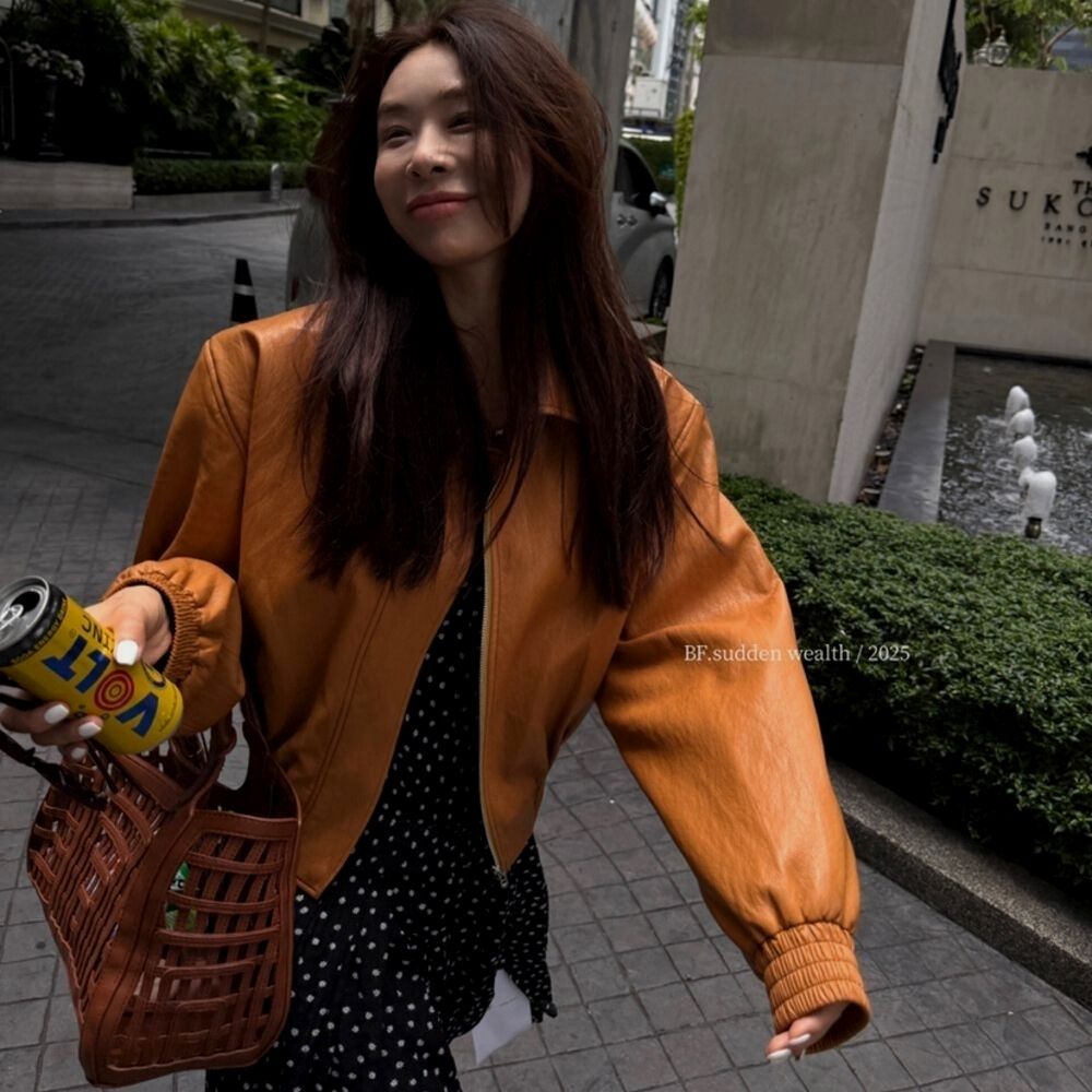 Orange Leather Jacket SAB041