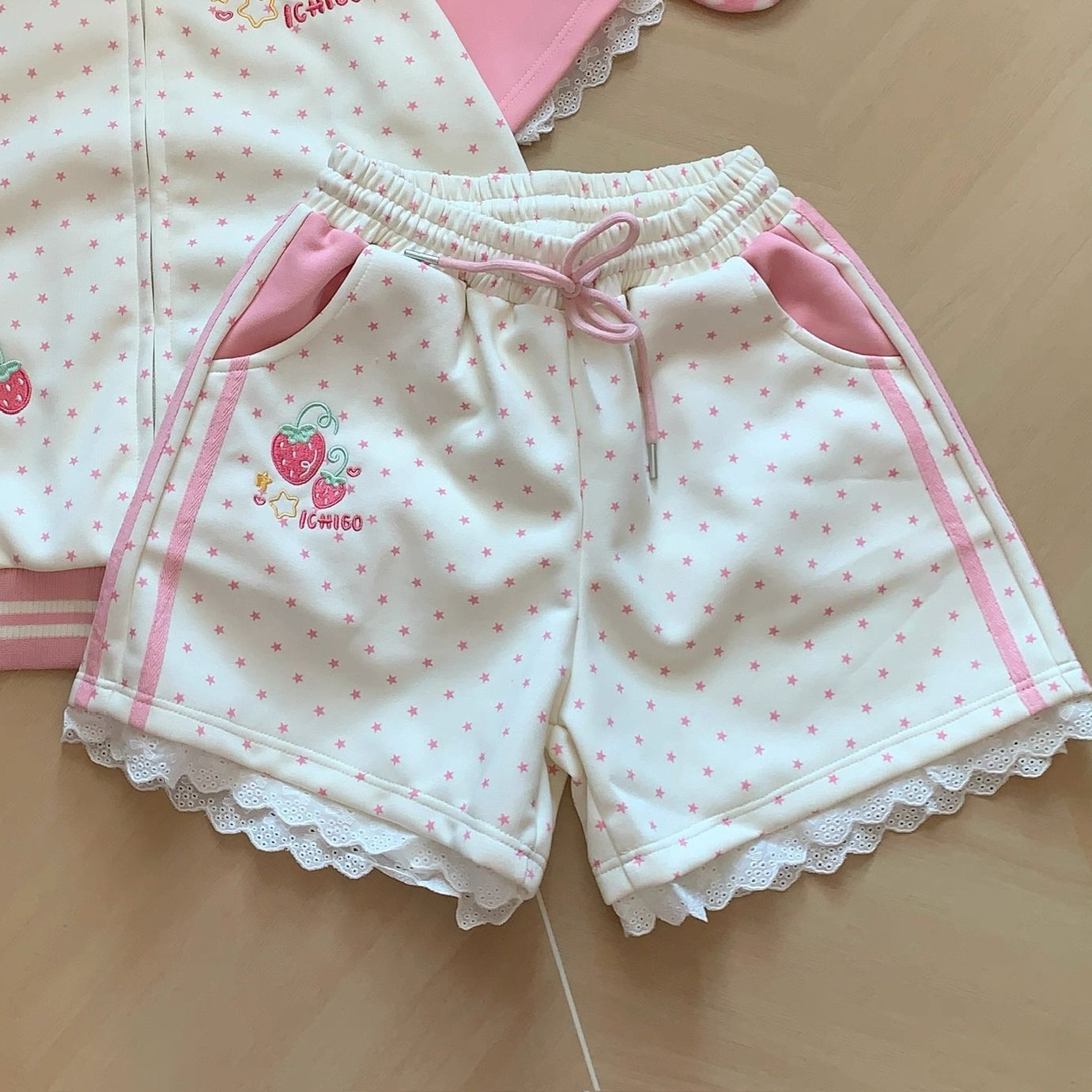 Strawberry Embroidered Pink Jacket SAB034