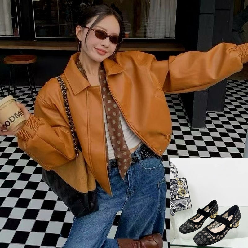 Orange Leather Jacket SAB041