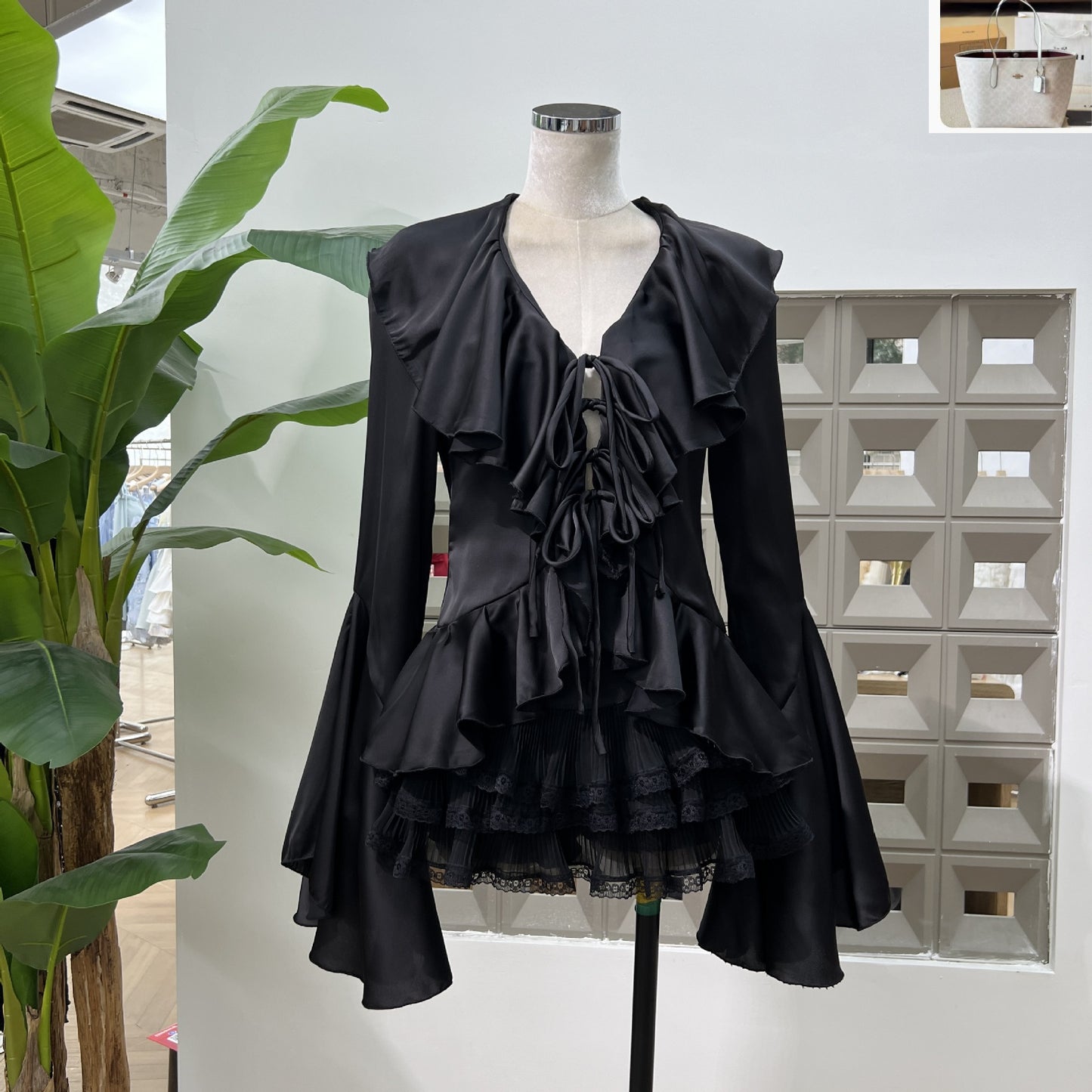 Long Sleeve Ruffle Edge Shirt Skirt Set SA373